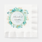 Mint Green Florals und Gold Foliage Wedding Serviette (Vorderseite)