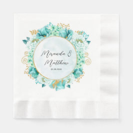 Mint Green Florals und Gold Foliage Wedding Serviette