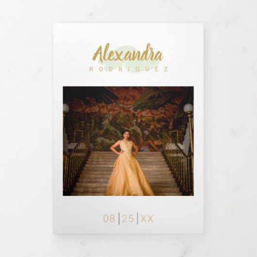 Mint Green Foto Quinceanera Dreifach Gefaltete Einladung (Cover)