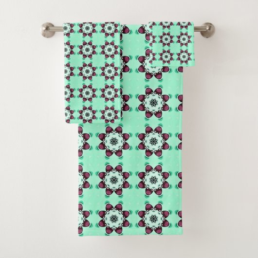Mint green geometric mandala pattern Towel Badhandtuch Set (Insitu)