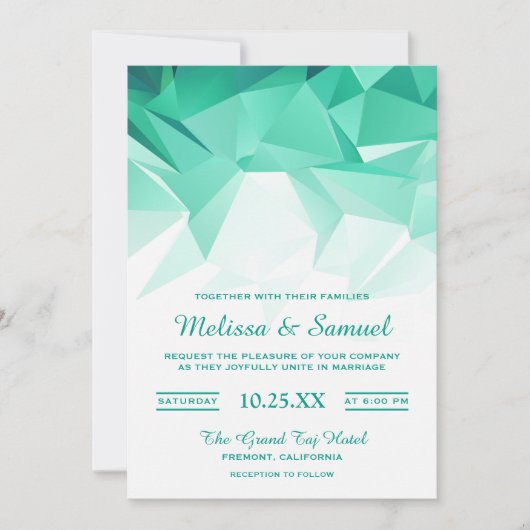 Mint Green Geometric Origami Hochzeitseinladung Einladung (Vorderseite)