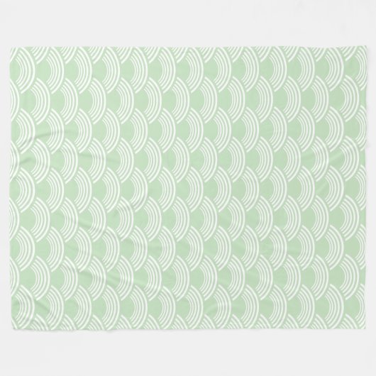 Mint Green Geometric Wave Muster Seigaiha Fleecedecke (Vorderseite (Horizontal))