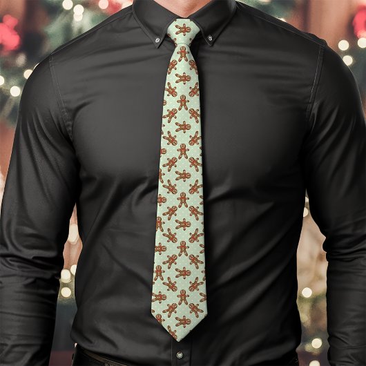 Mint Green Gingerbread Man Polka Dot Weihnachten Krawatte