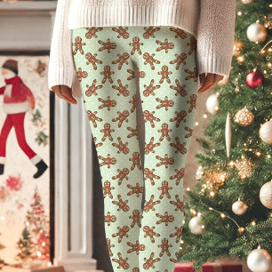 Mint Green Gingerbread Man Polka Dot Weihnachten Leggings