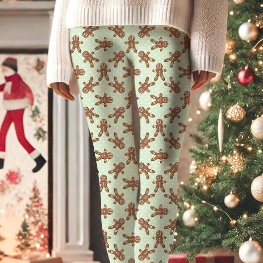 Mint Green Gingerbread Man Polka Dot Weihnachten Leggings