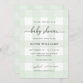 Mint Green Gingham Baby Dusche Einladung (Vorne/Hinten)