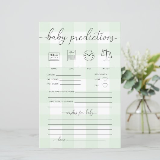 Mint Green Gingham Baby Predictions Game (Stehend Vorderseite)