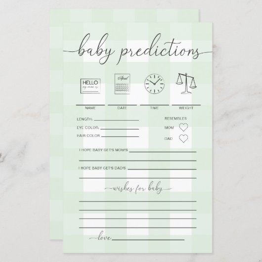 Mint Green Gingham Baby Predictions Game (Vorne/Hinten)