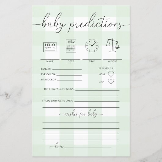 Mint Green Gingham Baby Predictions Game (Vorderseite)
