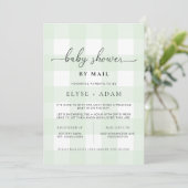 Mint Green Gingham Baby Shower by Mail Einladung (Stehend Vorderseite)