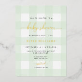 Mint Green Gingham Baby Shower Foil Einladung (Vorderseite)