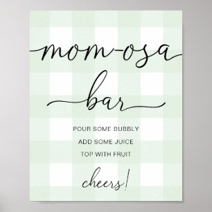 Mint Green Gingham Baby Shower Mama-osa Bar Sign Poster