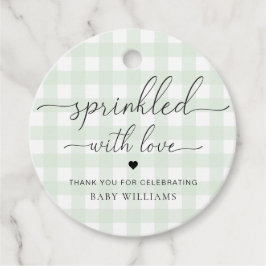 Mint Green Gingham Babydusche gesprinkt mit Liebe Geschenkanhänger