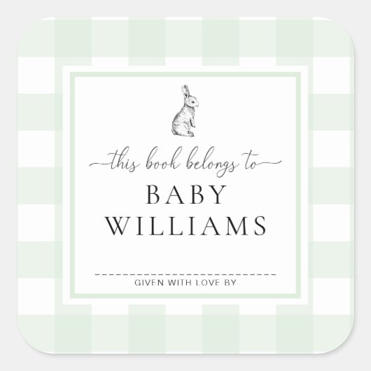 Mint Green Gingham Bunny Buchzeichen Sticker (Vorderseite)