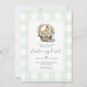 Mint Green Gingham Bunny Easter Egg Hunt Einladung (Vorderseite)