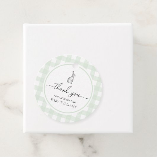 Mint Green Gingham Bunny Rabbit Baby Shower Geschenkanhänger (Beispiel)
