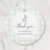 Mint Green Gingham Bunny Rabbit Baby Shower Geschenkanhänger (Vorderseite)