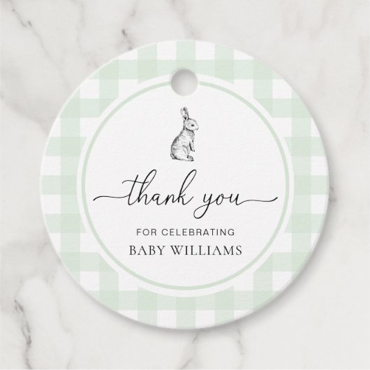 Mint Green Gingham Bunny Rabbit Baby Shower Geschenkanhänger (Vorderseite)