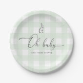 Mint Green Gingham Bunny Rabbit Baby Shower Pappteller (Vorderseite)