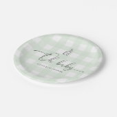 Mint Green Gingham Bunny Rabbit Baby Shower Pappteller (Schrägansicht)