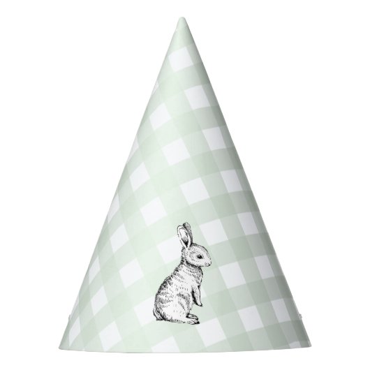 MInt Green Gingham Bunny Rabbit Partyhütchen (Vorderseite)