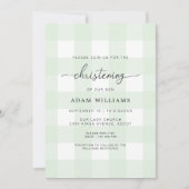 Mint Green Gingham Christening Einladung (Vorderseite)