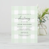 Mint Green Gingham Christening Einladung (Stehend Vorderseite)