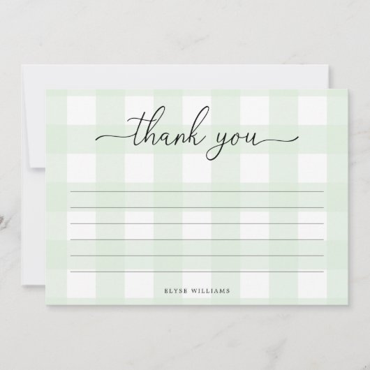 Mint Green Gingham Danke-Card Karte (Vorderseite)