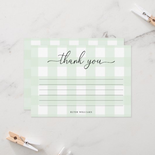 Mint Green Gingham Danke-Card Karte (Vorderseite/Rückseite Beispiel)