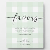 Mint Green Gingham Favors Sign Fotoplatte (Vorderseite)