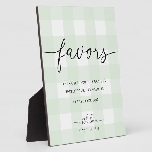 Mint Green Gingham Favors Sign Fotoplatte (Seite)