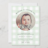 Mint Green Gingham Foto Birthday Einladung (Vorderseite)