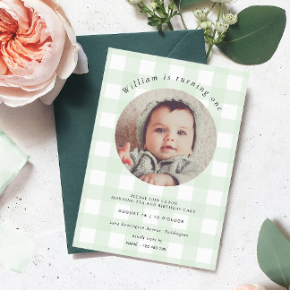 Mint Green Gingham Foto Birthday Einladung