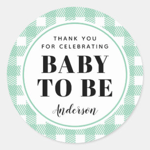 Mint Green Gingham Kariert Danke Baby Runder Aufkleber