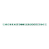 Mint Green Gingham Kariert Green Text Happy Birthd Satinband (Vorderseite)