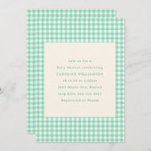Mint Green Gingham Karierte Niedliche Summer Baby  Einladung (Vorne/Hinten)