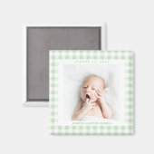 Mint Green Gingham Karo Baby Birthdate Magnet (Vorderseite/Rückseite)