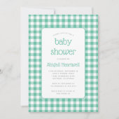Mint Green Gingham Karo Baby Shower Einladung (Vorderseite)