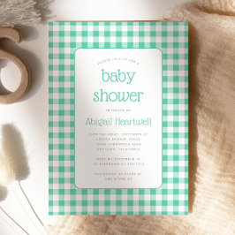 Mint Green Gingham Karo Baby Shower Einladung