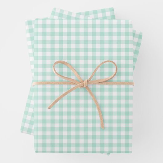 Mint Green Gingham Karo Pattern Geschenkpapier Set (Beispiel)