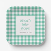 Mint Green Gingham Karo Rustic Baby Dusche Pappteller (Vorderseite)