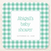 Mint Green Gingham Karo Rustic Baby Dusche Rechteckiger Pappuntersetzer (Vorderseite)