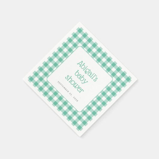 Mint Green Gingham Karo Rustic Baby Dusche Serviette (Ecke)