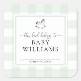 Mint Green Gingham Rocking Horse Buchzeichen Stick Quadratischer Aufkleber