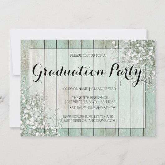 MINT GREEN GIPSKRAUT GRADUATION PARTEI EINLADUNG (Vorderseite)