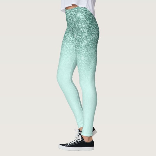 Mint Green Glam Glitzer Sparkle Ombre Trendy Leggings (Links)