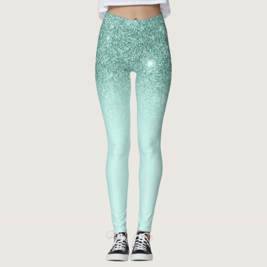 Mint Green Glam Glitzer Sparkle Ombre Trendy Leggings (Vorderseite)