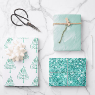 Mint Green Glam Glitzer Weihnachten Geschenkpapier Set