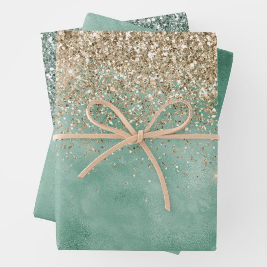 Mint Green Glam Gold Sparkle Glitzer Geschenkpapier Set (Beispiel)
