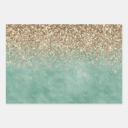Mint Green Glam Gold Sparkle Glitzer Geschenkpapier Set (Vorderseite)
